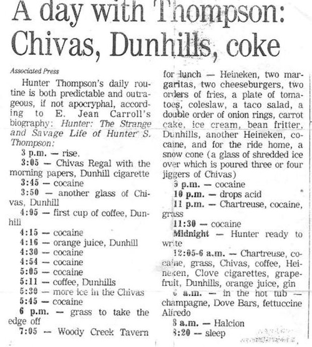 Hunter S. Thompson’s Daily Routine